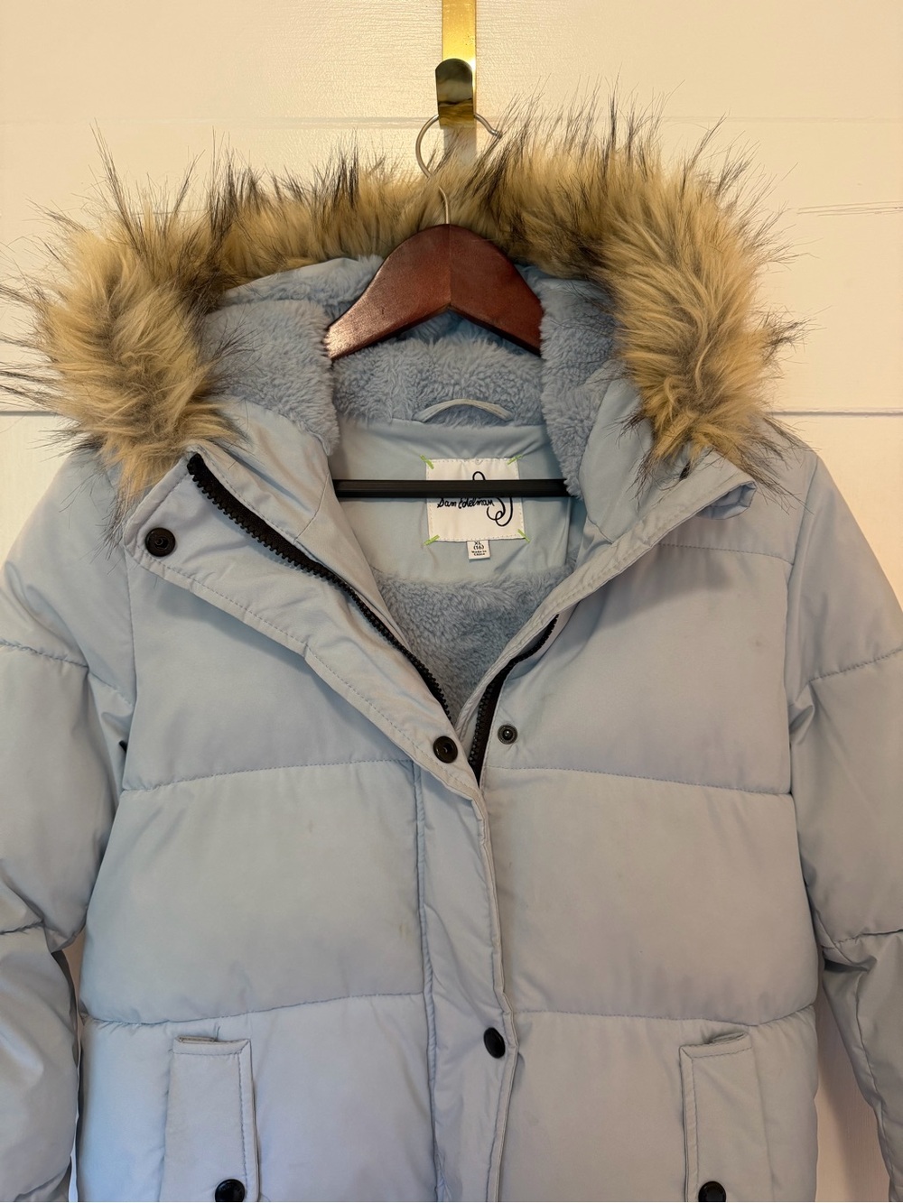 Sam Edelman Light Blue Faux Fur-Trim Puffer Coat - Winter Jacket Girls XL